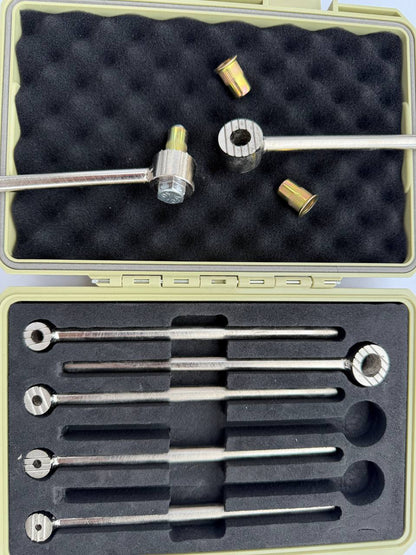 7-Piece Low-Clearance Rivet Nut Setter Kit, M3-M12 (1/8in-1/2in), Power tool, air tool, wrench, ratchet, sockets